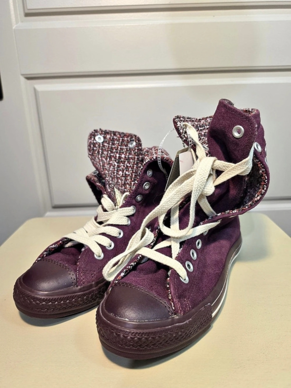 NWT Vintage 2006 Converse Chuck Taylor Tweed Suede Fold Down X-Hi Boots W Sz 8